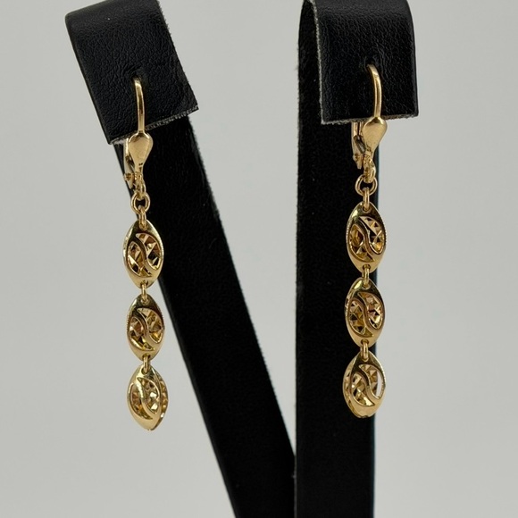 Jewelry - 14K Yellow Gold Dangle Drop Earrings Leverback 2.6g Solid Gold Oval Link New